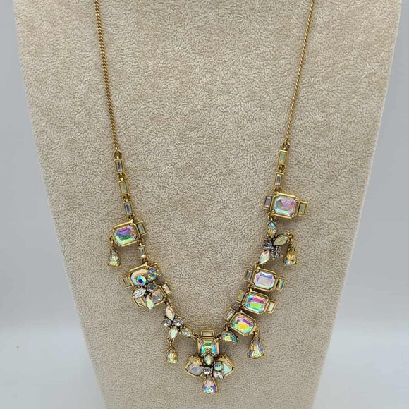 J Crew Gold Tone AB Crystal Statement Necklace Gorgeous! - Picture 7 of 10